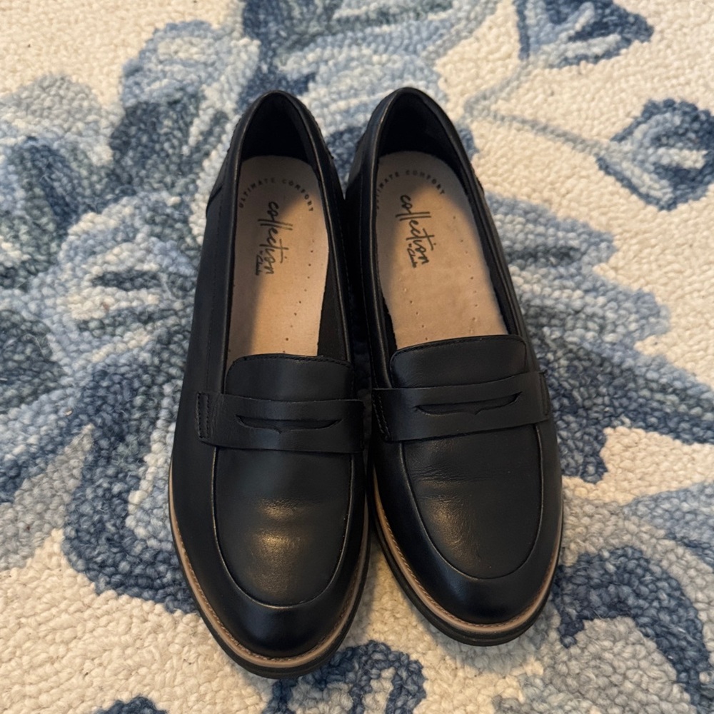 Clarks Black Leather Loafers